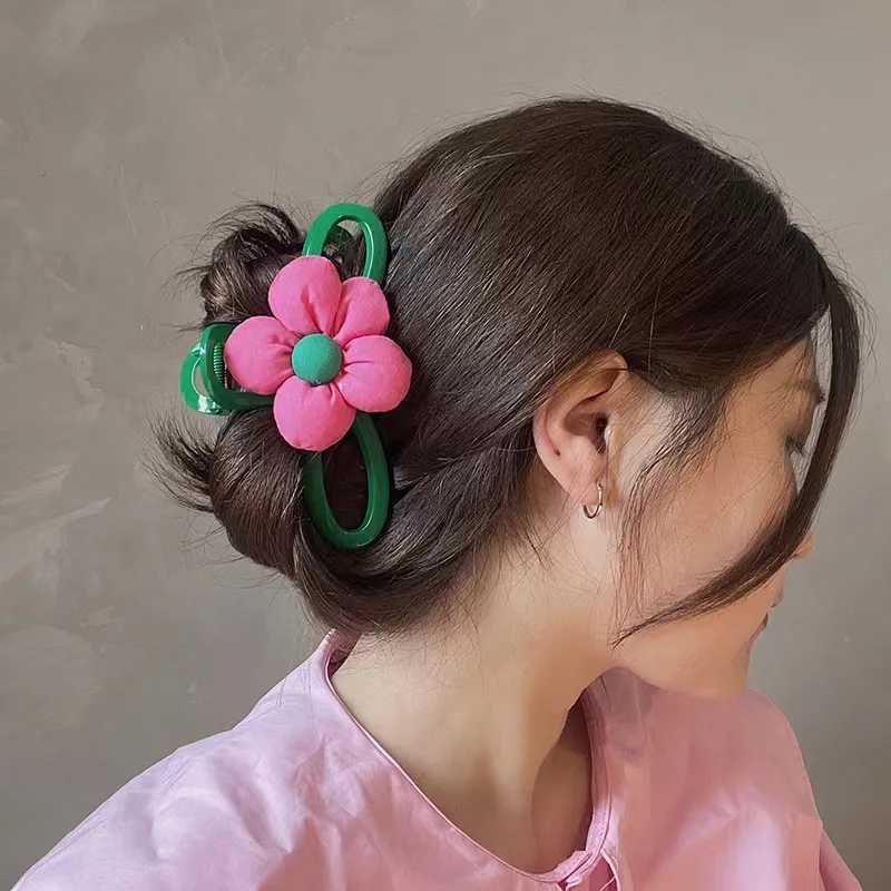 1pc High end contrasting flower clip summer large hair clip back of the head plate hair clip cute ins shark clip H260326