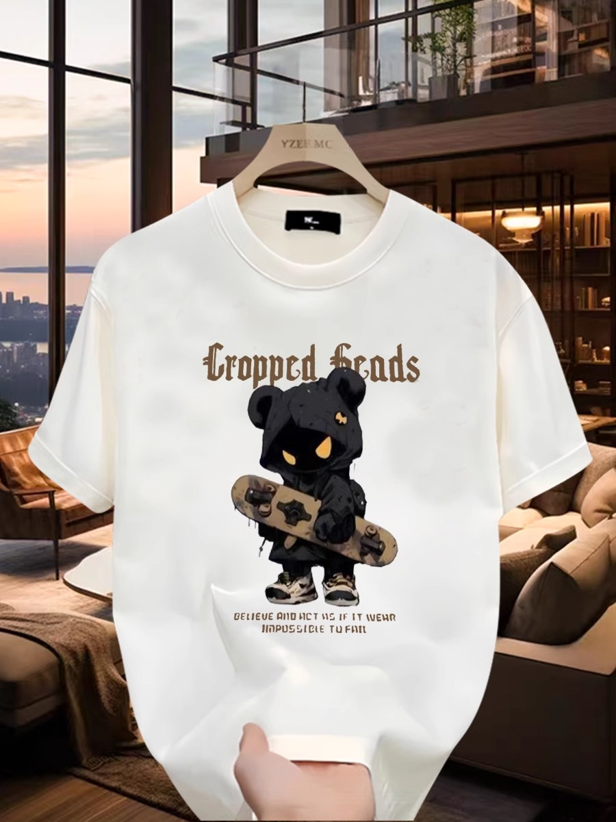2026 Summer New Arrivals Men's Heavyweight Cotton T-Shirts | American Edgy Style INS Streetwear Graphic Oversized Crew Neck Versatile Tops