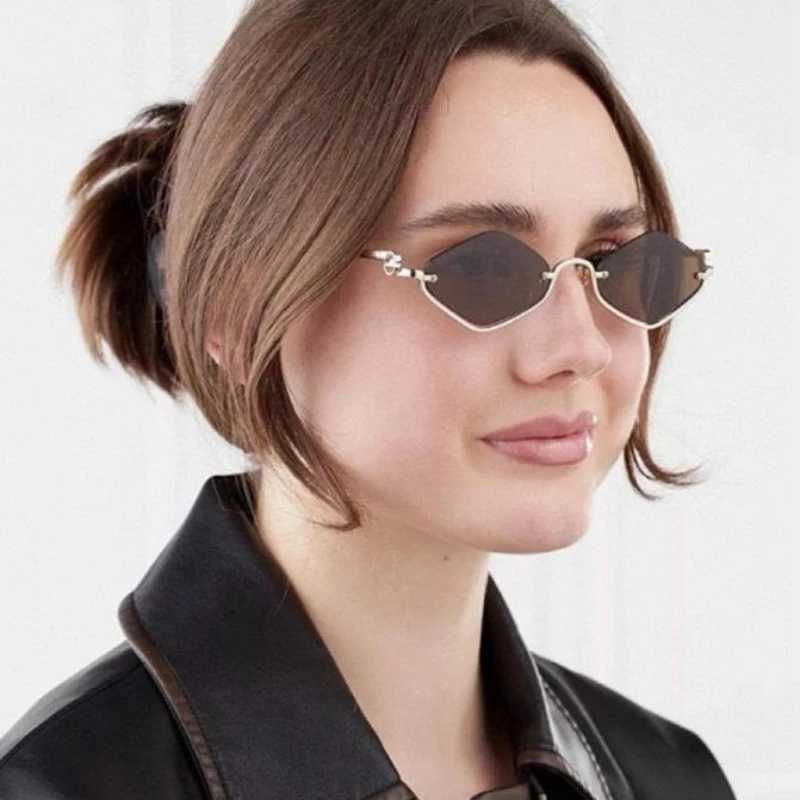 New Fashion Bright Color Diamond Metal Sunglasses Women Trendy UV Protection Outdoor Casual Shades Geometry Decor Sun Glasses D260326