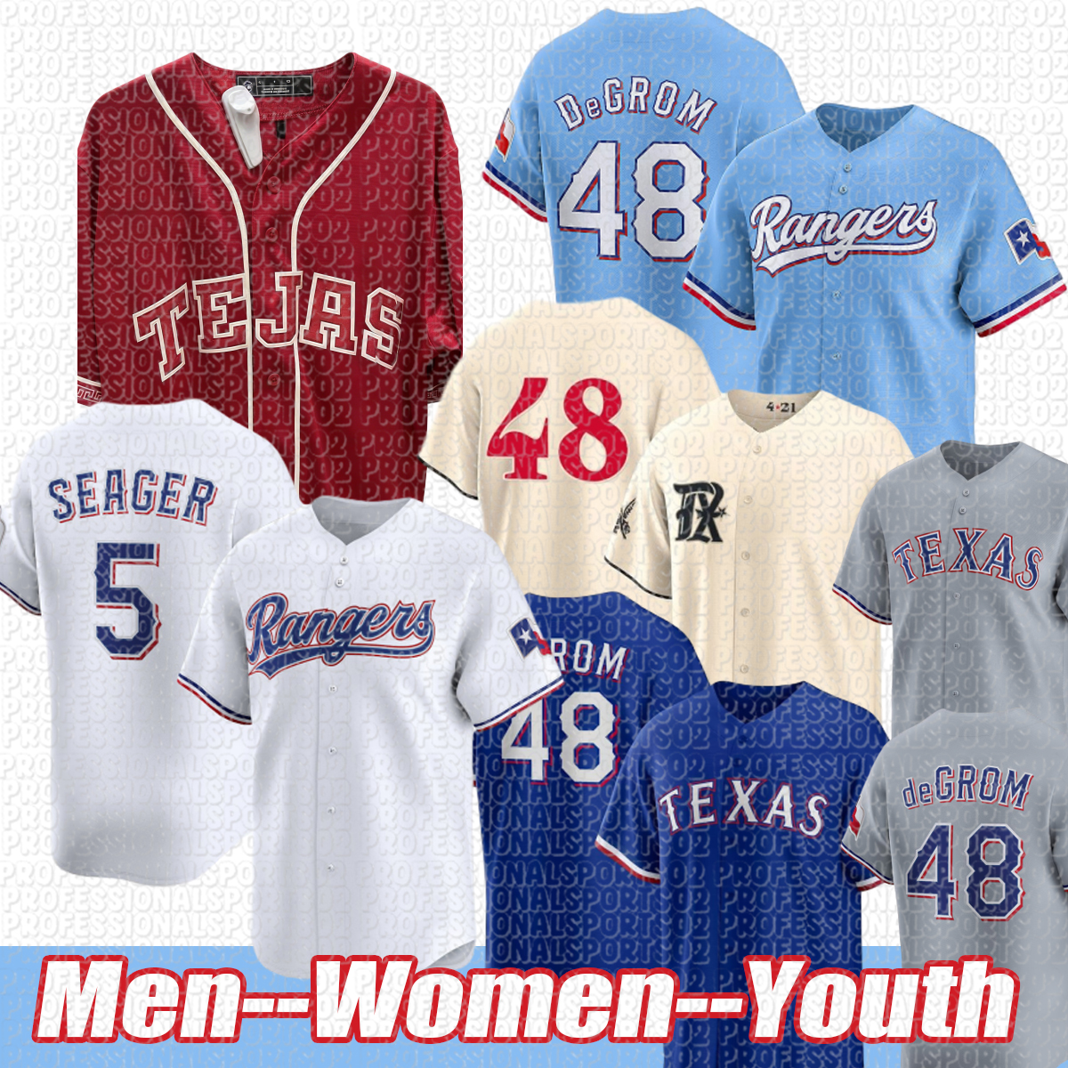5 Corey Seager 48 Jacob deGrom Custom Baseball Jerseys Texas Ranger Nolan Ryan Marcus Semien City Connect Josh Smith Adolis Garcia Kole Calhoun Jon Gray Hamilton