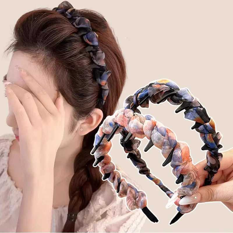 Korean Colorful Chiffon Toothed Hairband For Women Girls Sweet Hair Ornament Headband Hair Hoop Hair Band Fashion Hair Accessory D260326
