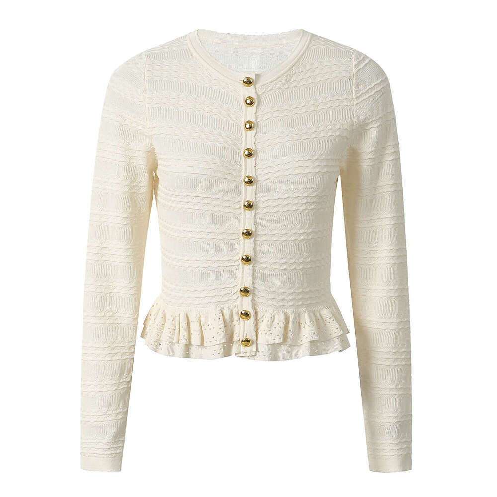 2026 Autumn New Designer Ruffle Water Pattern cc Bead k30 Multi functional Slimming Knitted Cardigan Women's Top