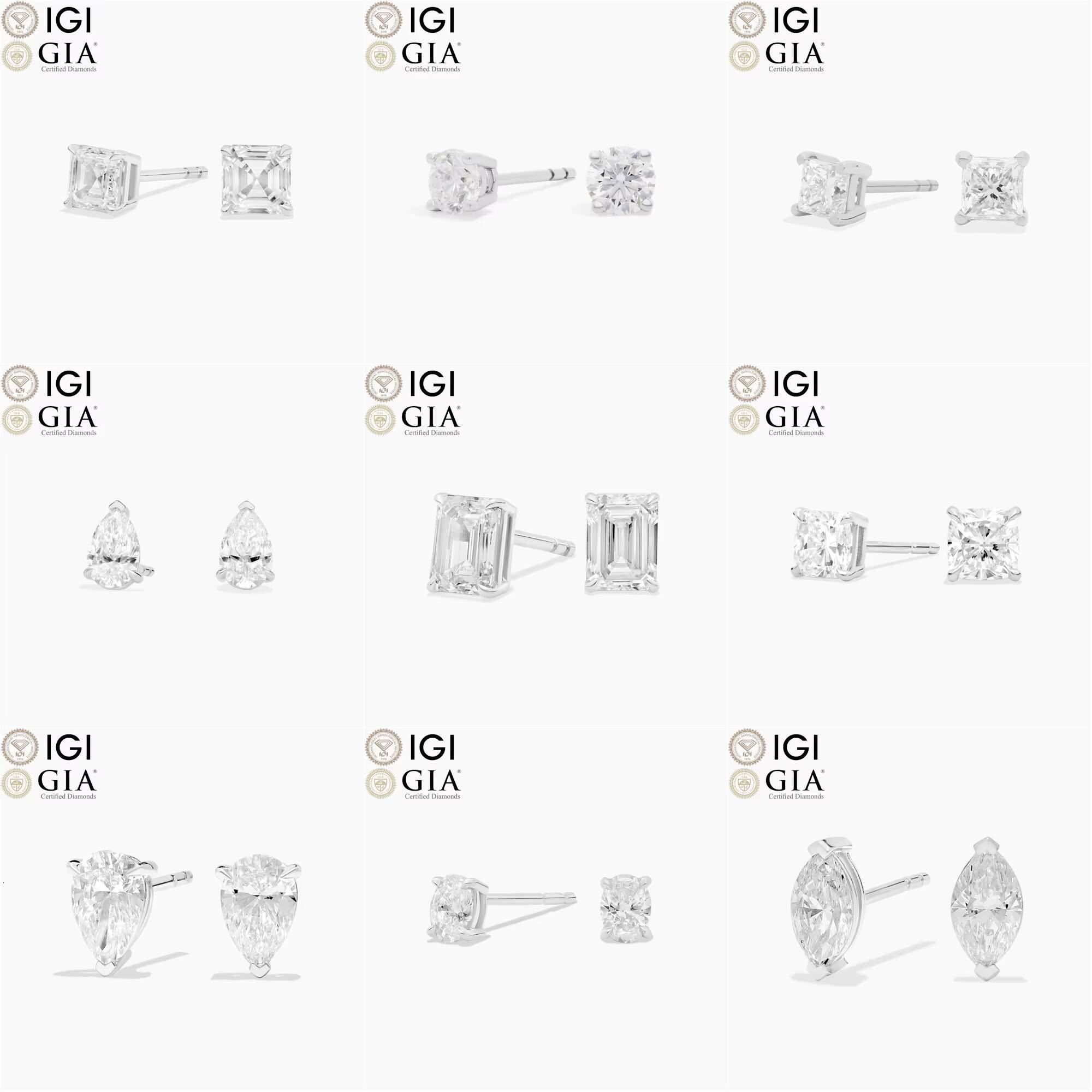 Custom 14K 18K Gold Lab Created Diamond Studs Earrings IGI Certified Round Princess Vvs Lab Grown Diamond Earring Jewelry