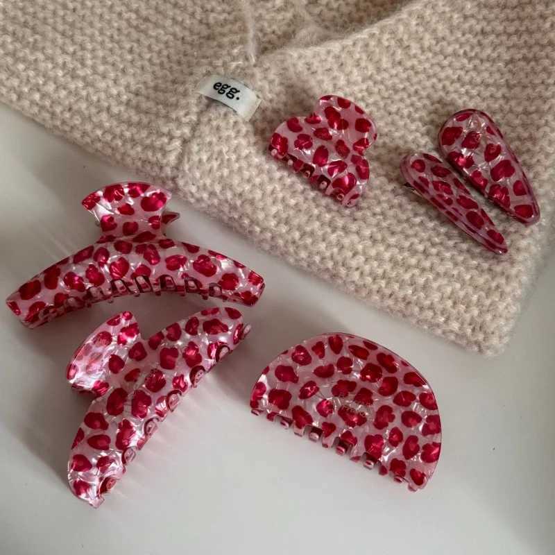 Korean pink leopard print hair claw clip high sense design luxury hair accessories for women H260326