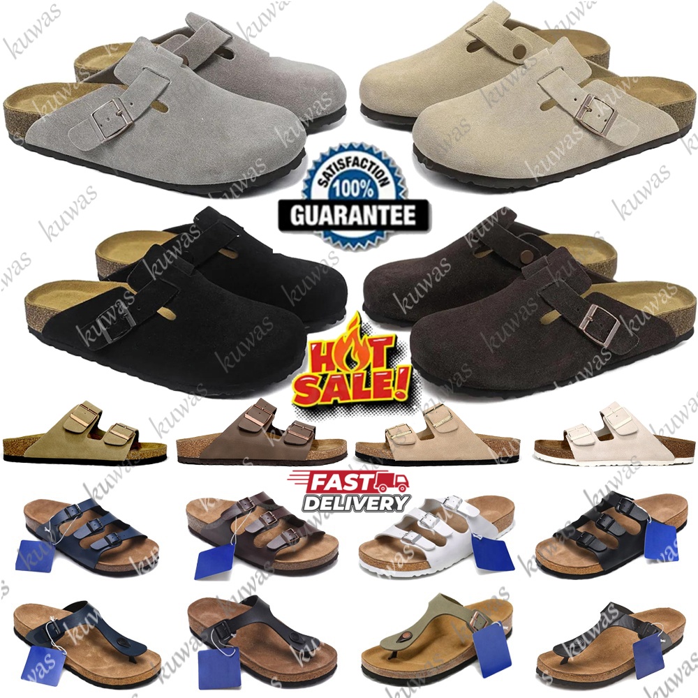 Designer Clogs Sandals Clog boston Slippers Cork Flat High Quality Fashion Summer Genuine Leather Slide Favourite Beach Casual Shoes Women Men Size 35-46
