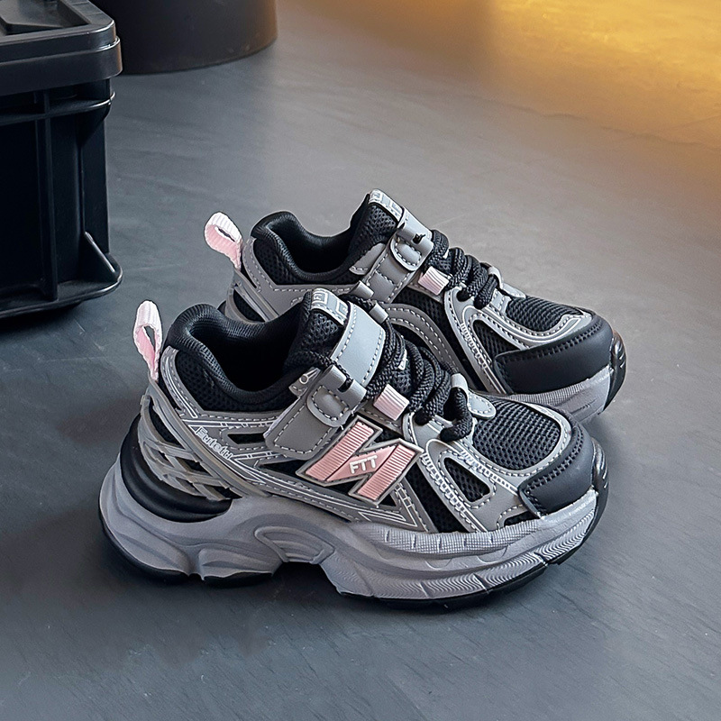 Fashion Kids Hook and Loop Chunky Sneakers Boys Girls Breathable Mesh Non-Slip Casual Shoes for Toddlers Soft Sole Daily Walking Free shipping