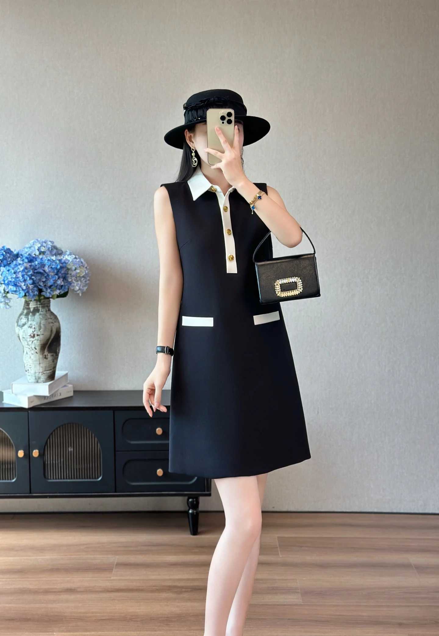 ZJYT New Fashion Summer Womens Casual Dress 2026 Elegant Sleeveless Hit Color Mini Black Dresses Female Clothes Vestidos Lady M260326