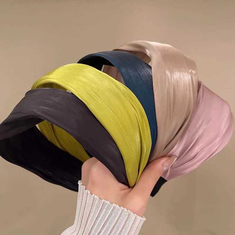 Korean Solid Color Satin Headband for Women Girls Fashion Elegant Wide Sponge Hair Hoop Headwear Hair Accessories D260326