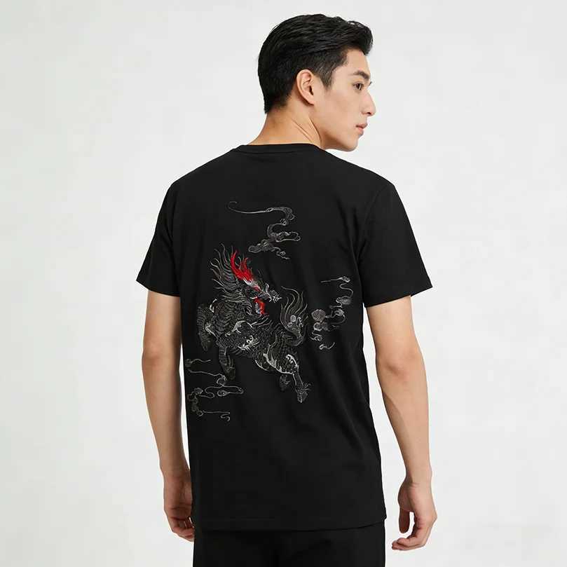 Kylin Embroidery Summer Tshirt Men Plus Large Size 4XL Cotton O Neck Yokosuka Tee Shirts Male Sukajan Streetwear 2025 Brand Z1 C260326