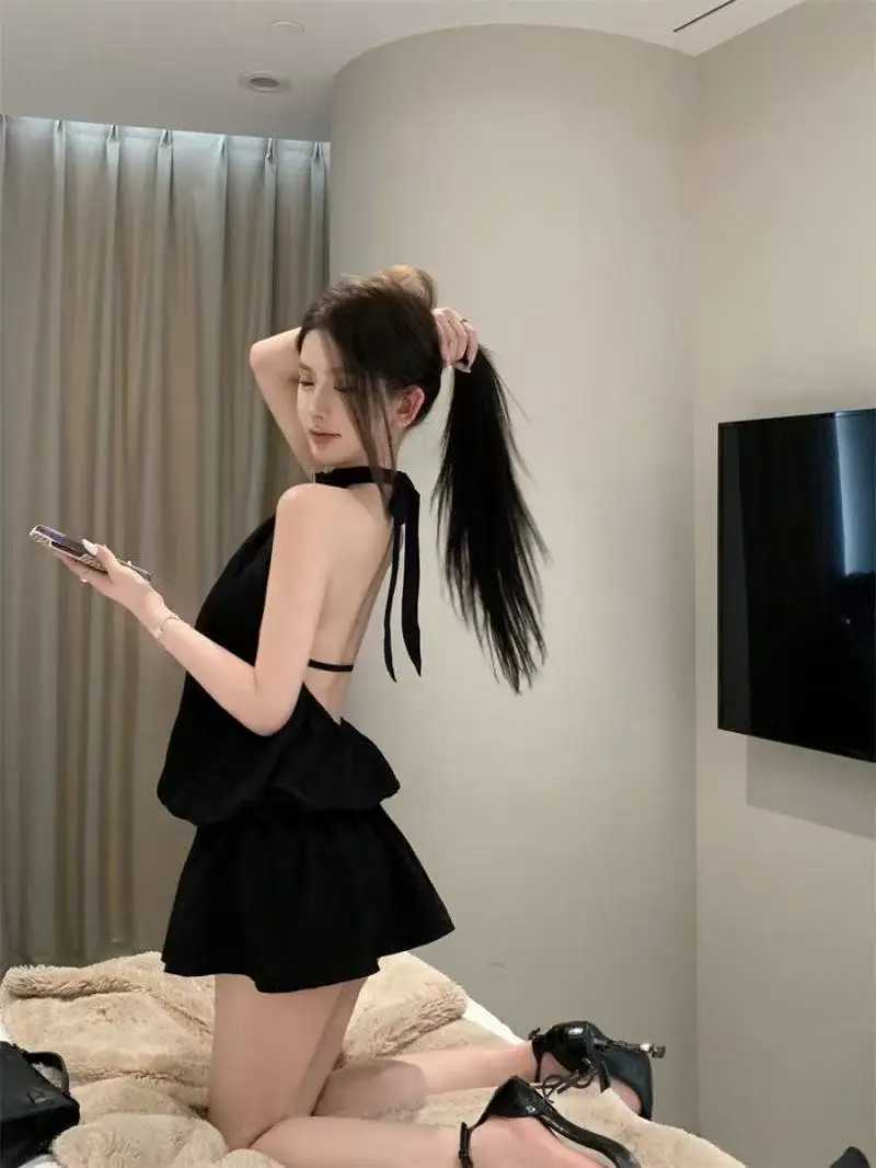 Y2Ks new solid-color halter-neck backless dress is a sexy elegant and slimming short skirt for women in summer a01 M260326