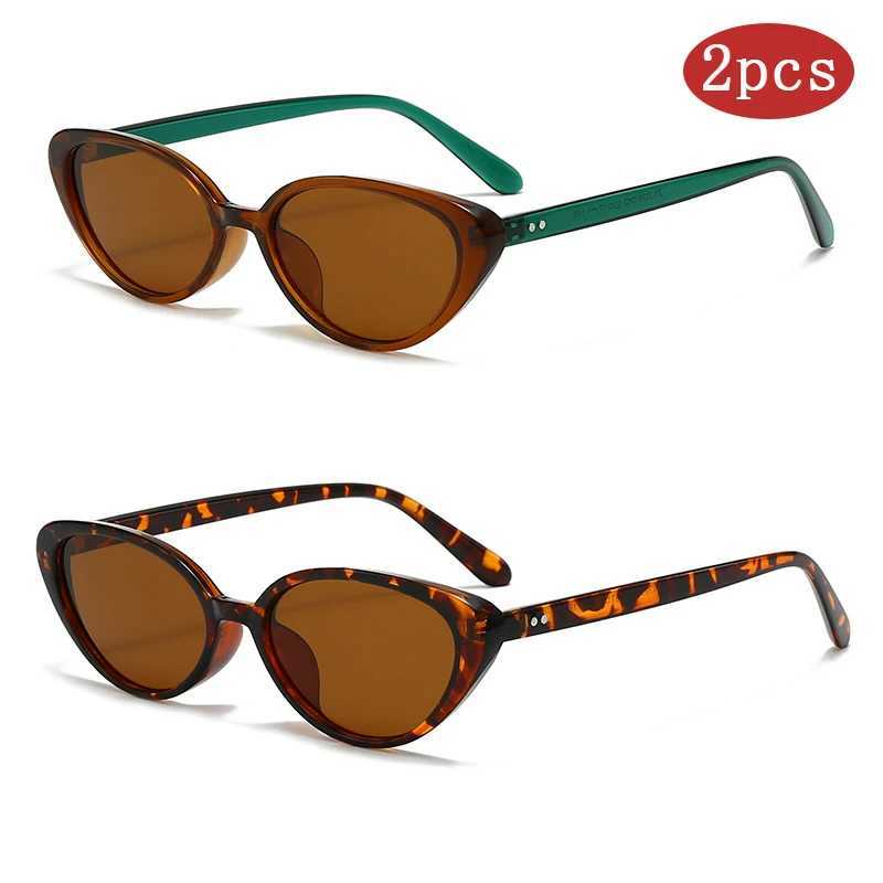 2pcs Rivets Brown Fashion Cat Eye Sunglasses for Women Brand Designer Sun Glasses Female Triangle Shades UV400 Purple Eyewear D260326