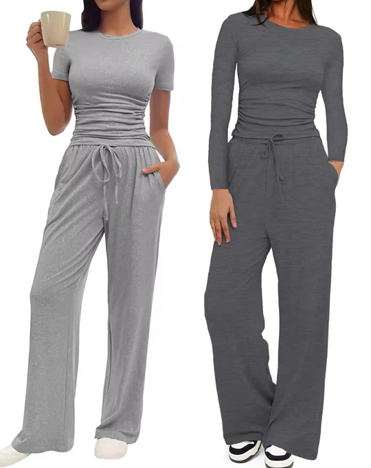 Designer Yoga set workout clothes women short sleeved top high waist wide leg pants long sleeved sportswear loose dance studio pants fitness suit active wear