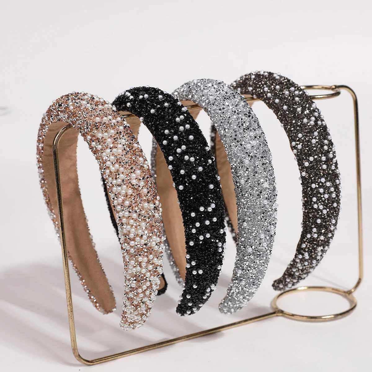 Pearl and Rhinestone Wide Headband Multi-Color Light Luxury Shiny Headband Versatile for Daily Wear/Parties Makes Face Look Smaller Elegant Hair Acces