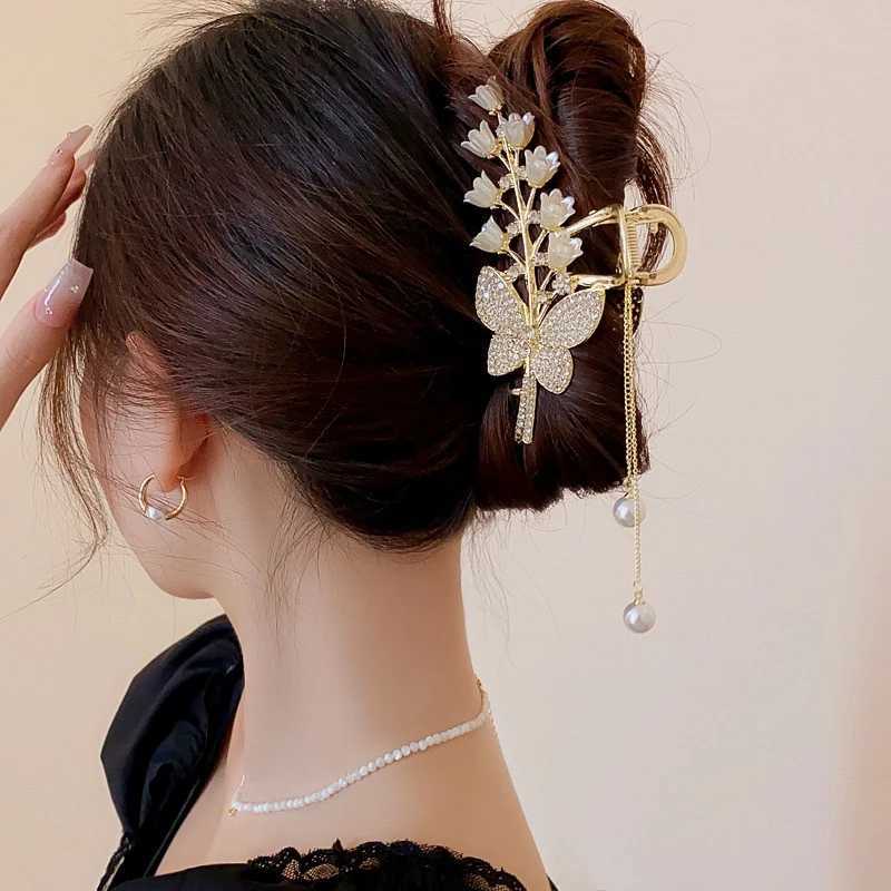Light Luxury Rhinestone Bell Orchid Tassel Hair Clip Flowers Rose Butterfly Claw Clip Shark Hair Claw Barrette Hair Accessories H260326