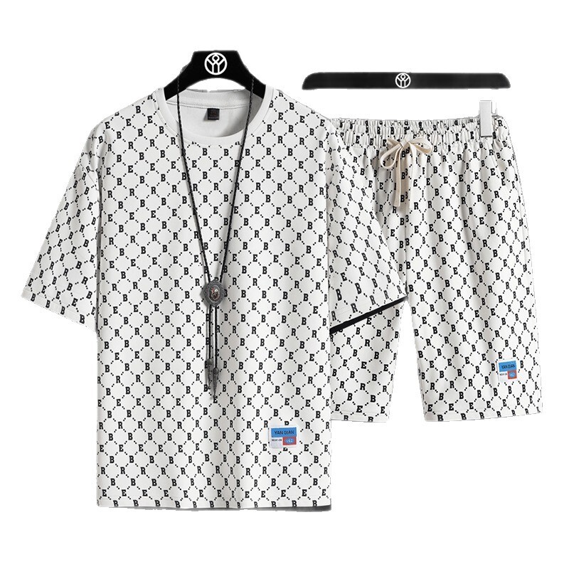 Luxury Brand Designer Clothes 2025 Summer Sports Set For Men Trendy Brand Fashion Full Print Casual T-Shirt And Shorts Two-Piece Set For Men