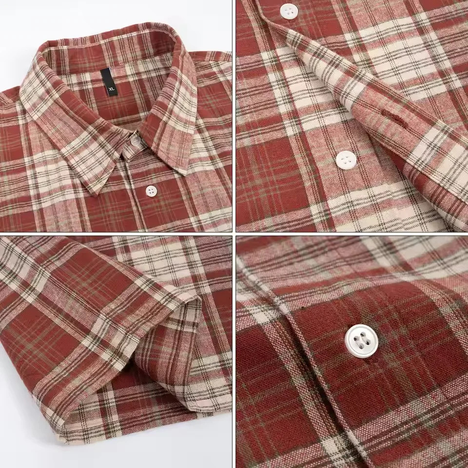 KF-126 Manufacturer Mens Flannel Shirts 100 Cotton Short Sleeve Cropped Boxy Plaid Button Up Casual Shirt for Man 260324 - view 7