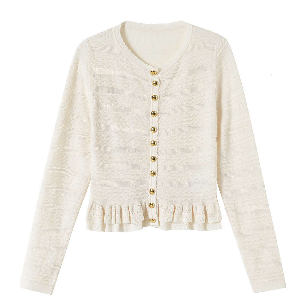 2026 Autumn New Designer Ruffle Water Pattern cc Bead k30 Multi functional Slimming Knitted Cardigan Women's Top
