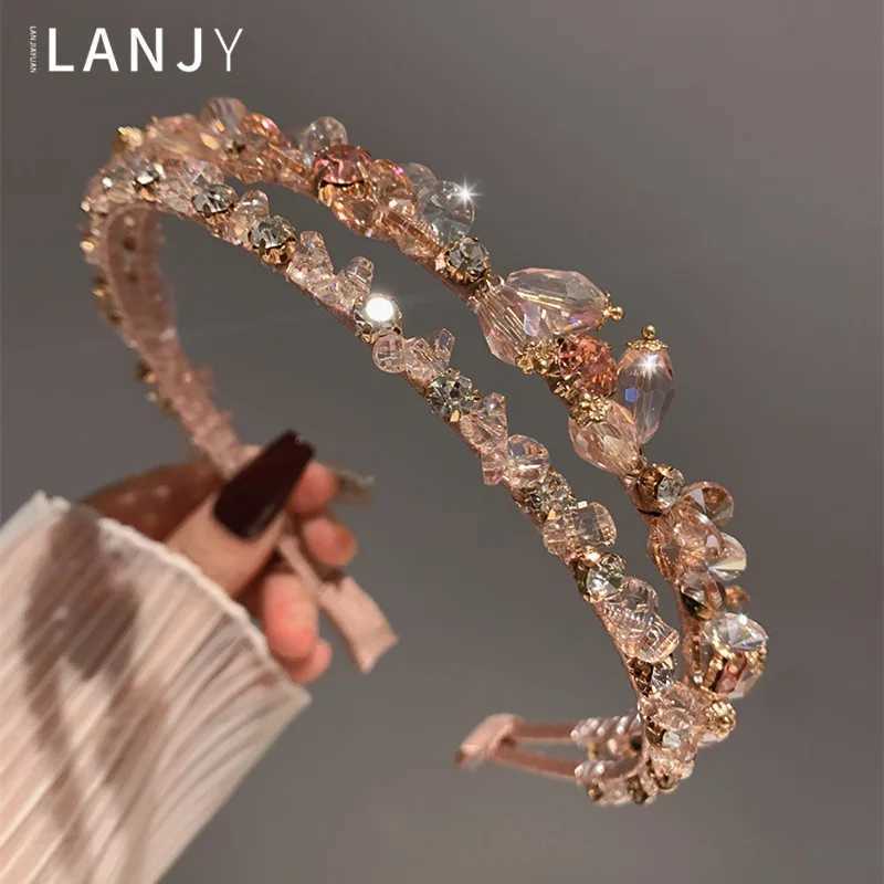 New Fairy style Double layered Crystal hair accessories headband womens Hands Pressed Hair Hoop Versatile Hair Clips for women D260326