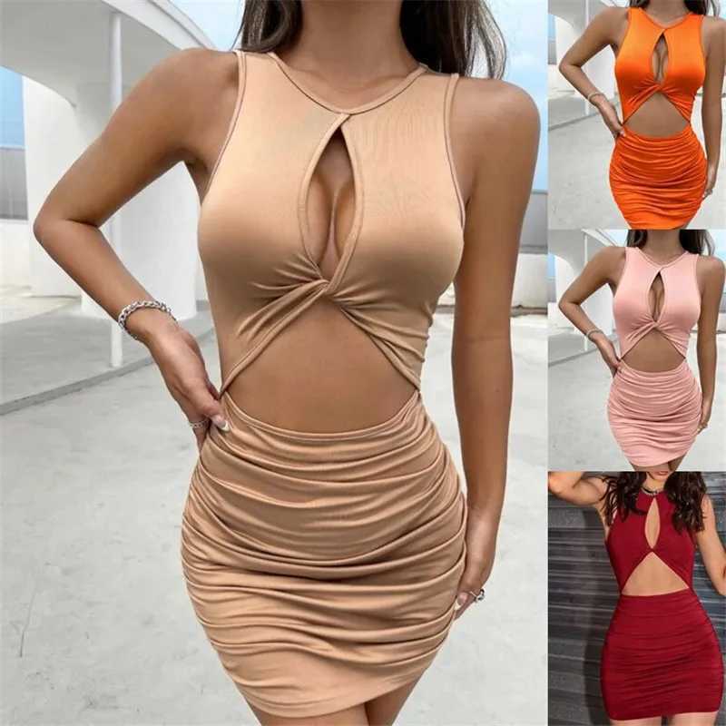 Cross-border 2022 Europe and the United States summer womens sheath dress sexy hollow pleated slip dress M260326