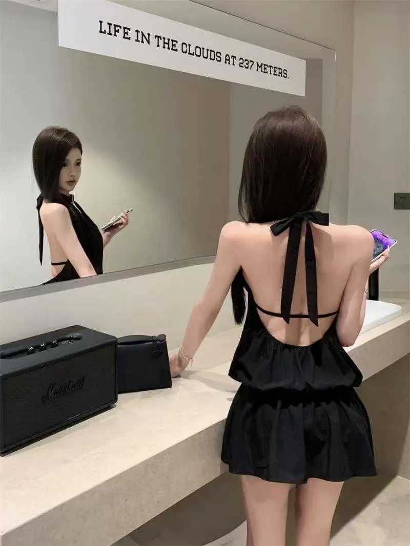 Y2Ks new solid-color halter-neck backless dress is a sexy elegant and slimming short skirt for women in summer a01 M260326