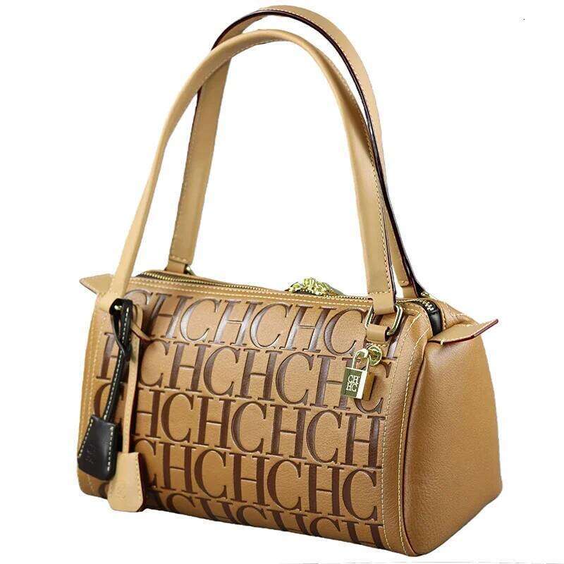 2025Vintage Style CH Brand Fashion Embossed Letter Cylindrical Handbag Large Capacity Commuter Shoulder Bag