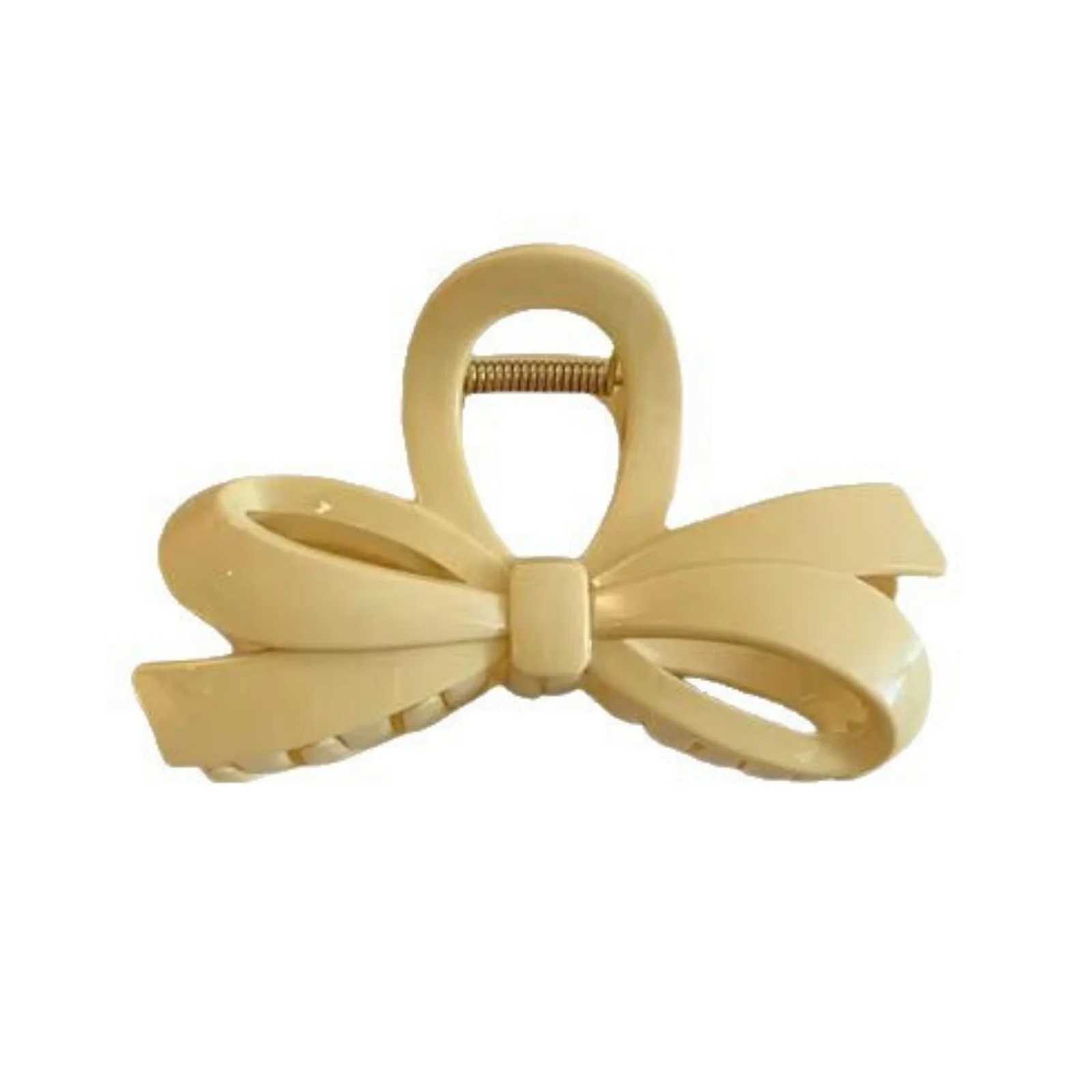 1PC Cream Yellow Polka Dot Hair Claw - Elegant Autumn Hair Accessory Medium-Size Shark Clip for Back-of-Head Styling H260326