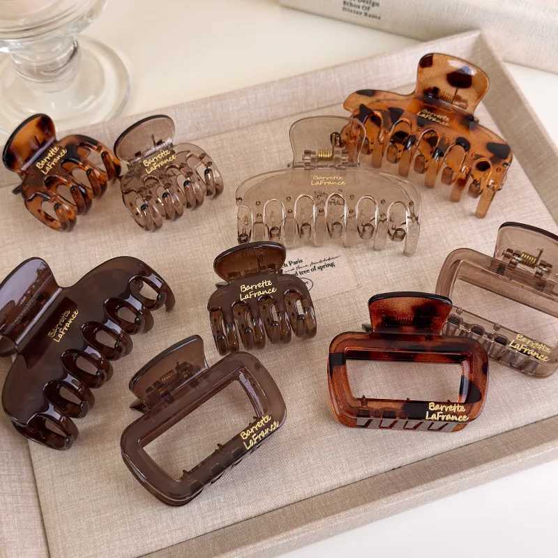 Korea Gold Label Letters Simple Transparent Square Hair Claws Geometry Barrettes Womens Fashion Hairpins Shark Clips Retro New H260326