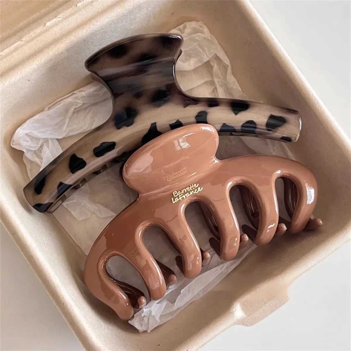 Vintage Leopard Print Brown Arc Dragon Bone Large Hair Clip Claw Elegant Shark Hair Clamp Versatile Headwear Hair Accessories H260326