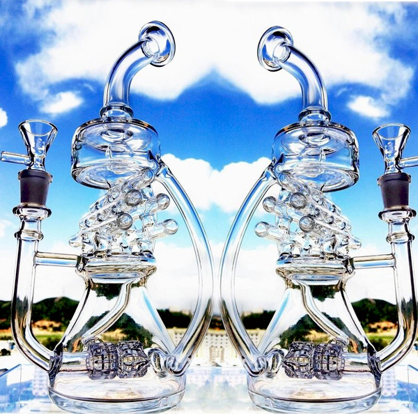 Recycler Glass Bong Freezable Coil Hookahs Glass Water Bongs Smoking Glass Oil Water pipes Bubbler Swiss Perc with 14mm