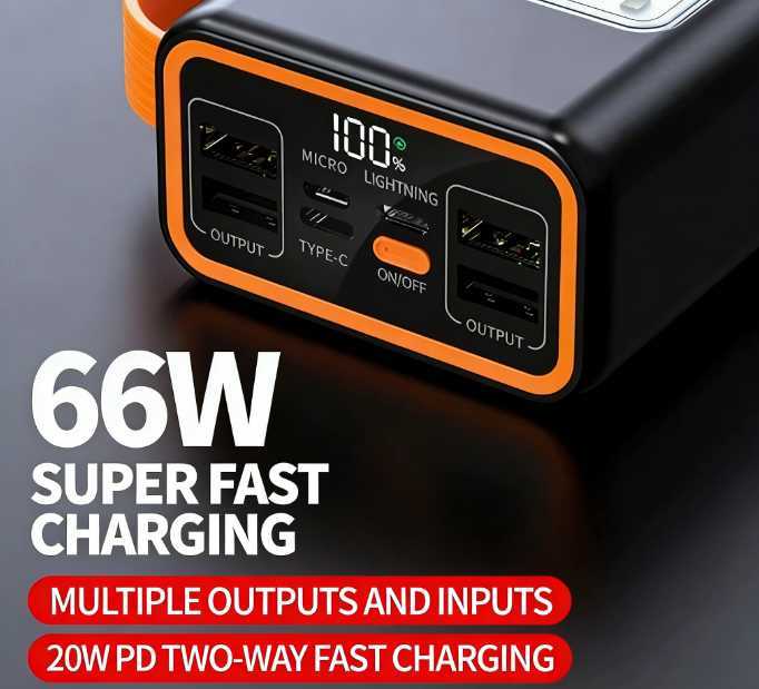 66W Super Fast Charging Power Bank for Iphone 15 Pro Max Laptop LED Light Powerbank Portable External Battery ChargerM240715
