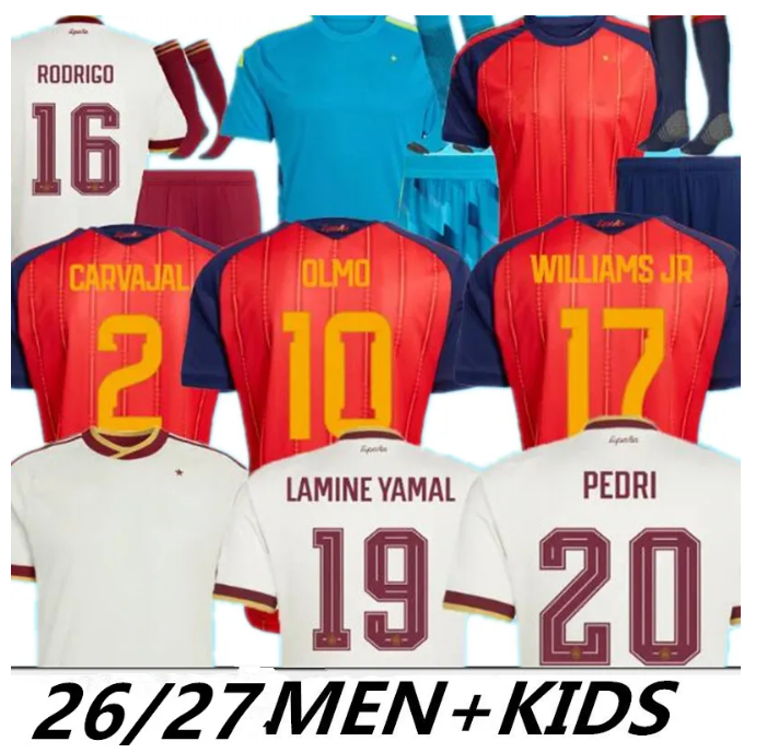 Spain Jerseys 2026 World Cup spain Soccer Jerseys PEDRI GAVI LAMINE YAMAL MORATA Carvajal OLMO FERRAN RODRIGO SPANISH Men Kid Kit Football Shirt 2027 fans player