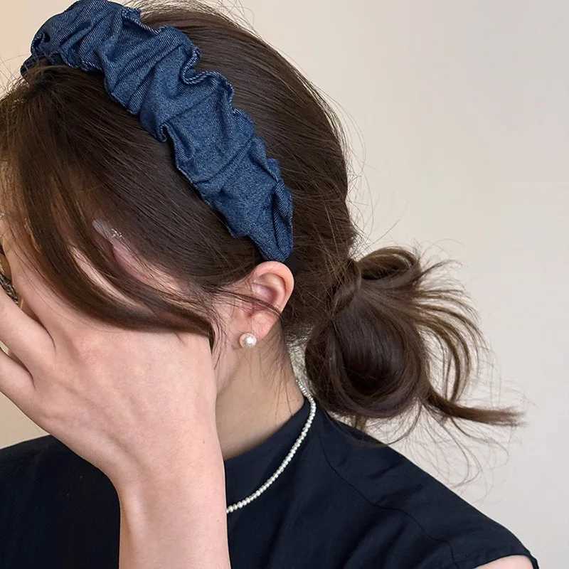 2pc Fashion Vintage Solid Denim Hairband Hairpin for Women Girls Elegant Korean Hair Hoops Headband Accessories D260326