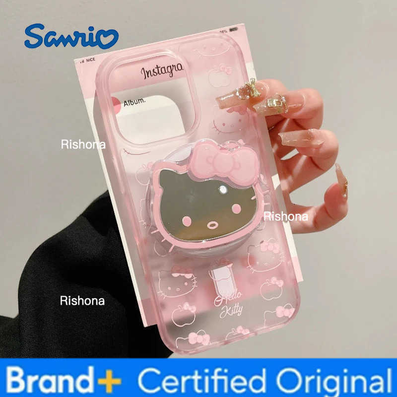 Sanrio Cute Hello Kitty Magnetic Magsafe Wireless Charge Phone Case For iPhone 17 16 15 14 13 Pro Max Mirror Grip Holder Cover H260326
