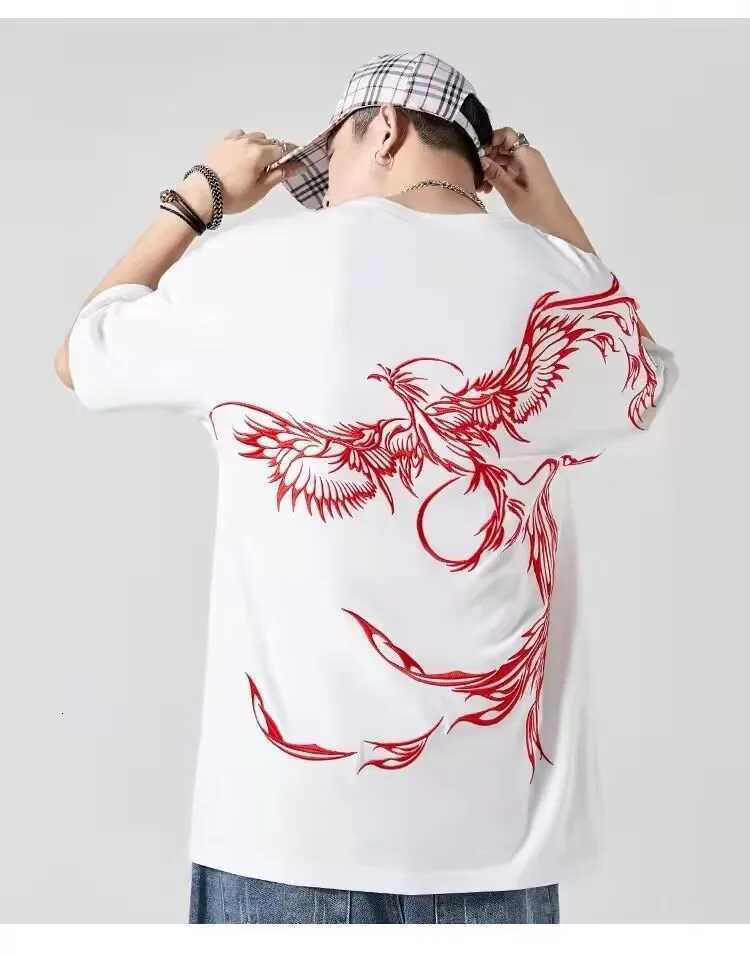 Lovers Embroidered Phenix Summer T-shirt 2025 New Men Cotton T Shirt Students Casual Tee Short Sleeves Top Loose T-shirt 4XL C260326