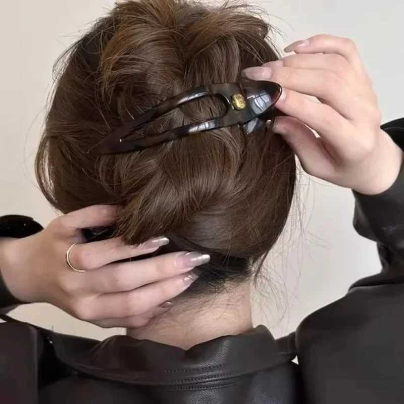 Retro Korean Acrylic Leopard Print Flat Hair Claw Clips Lazy Style Large Long-Shape Hair Pin Hair Accessories Headwear for Women H260326