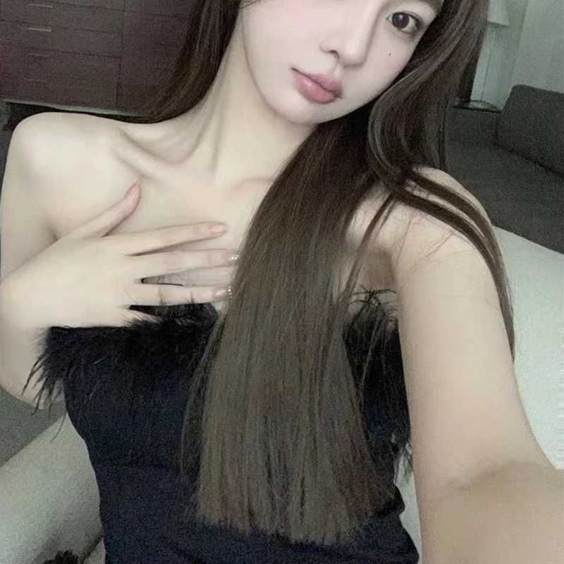 Mini Strapless Dresses Women Sexy Feathers Streetwear Summer Sheath Party Dress M260326