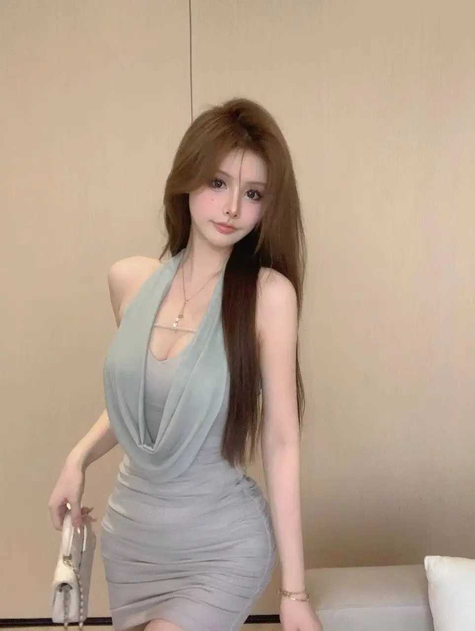 Y2K Summers new sexy mesh tulle halter dress a seductive and hot body-wrapped dress M260326