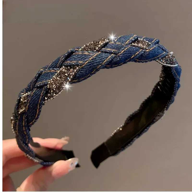 Demin Headband High-end Elegant Retro Light Rhinestone Denim Hair Accessories Braided Headband Fashionable Simple Hairband D260326