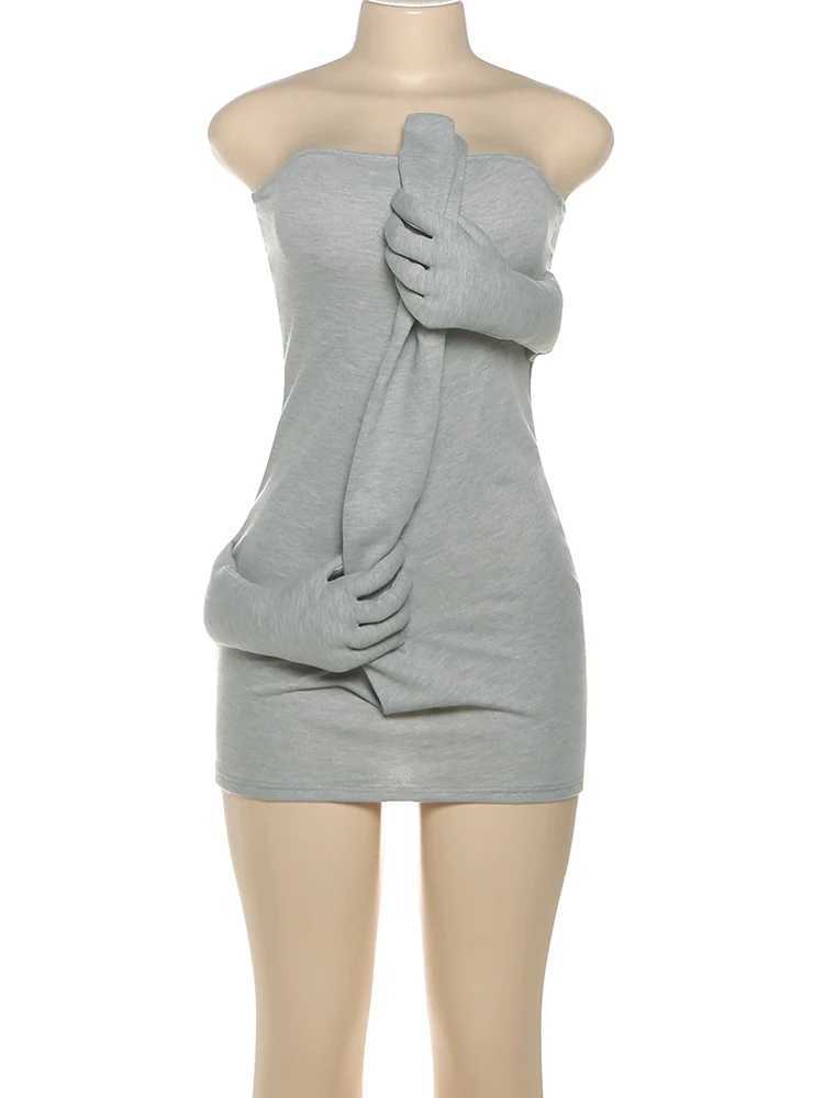 Weird Puss New Style Strapless Dress Women Stereo Gripper Backless Quirky Sexy Stretch Skinny Peach Hip Clubwear Mini Bodycon M260326