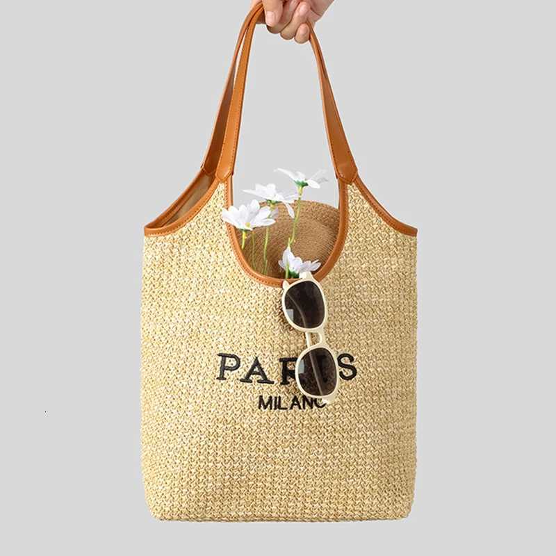 Paris Fashion Straw Tote Bag Large Capacity Khaki High Quality Summer Casual Versatile Women Shoulder Bag With Small Bag H260326