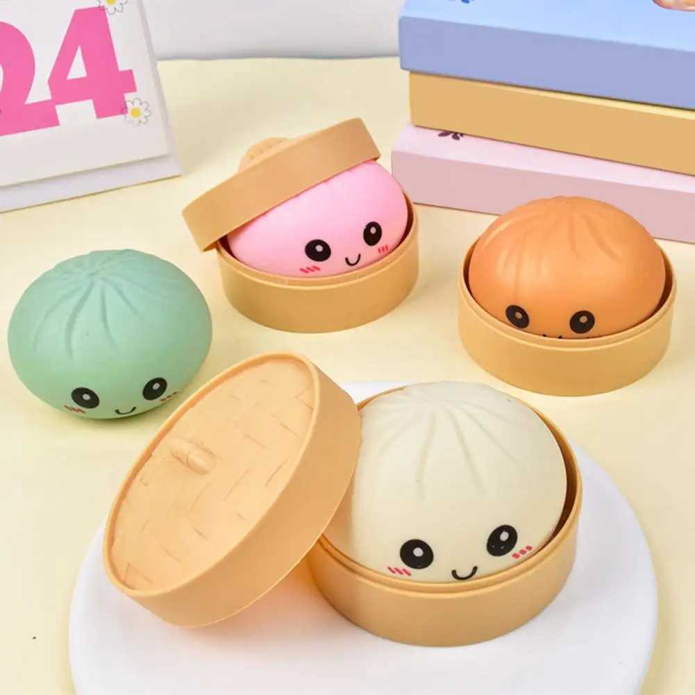 Stress Relief Steamed Bun Toy Portable Travel Slow Rising Smiling Bun Sensory Toy Kids Adults Soft Stress Toy H260326
