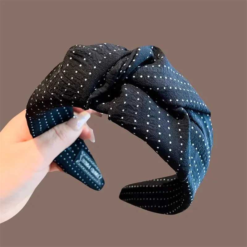 Wide Womens High Cranium Polka Dots Print Headband with Center Knot for Adult Daily Casual Hair Hoop Accessories D260326