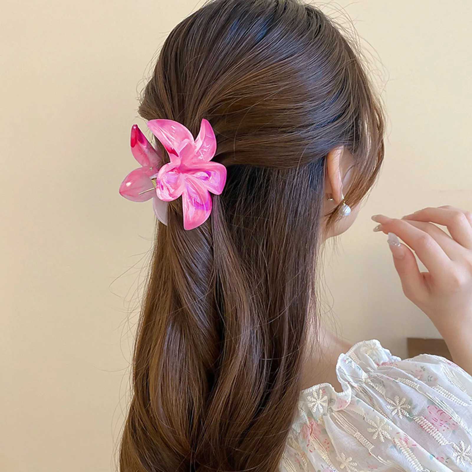 4cm Gradient Color Flower Acrylic Hair Claws Clip Women Girls Sweet Hairpins Beach Hawaiian Style Colorful Hair Accessories H260326