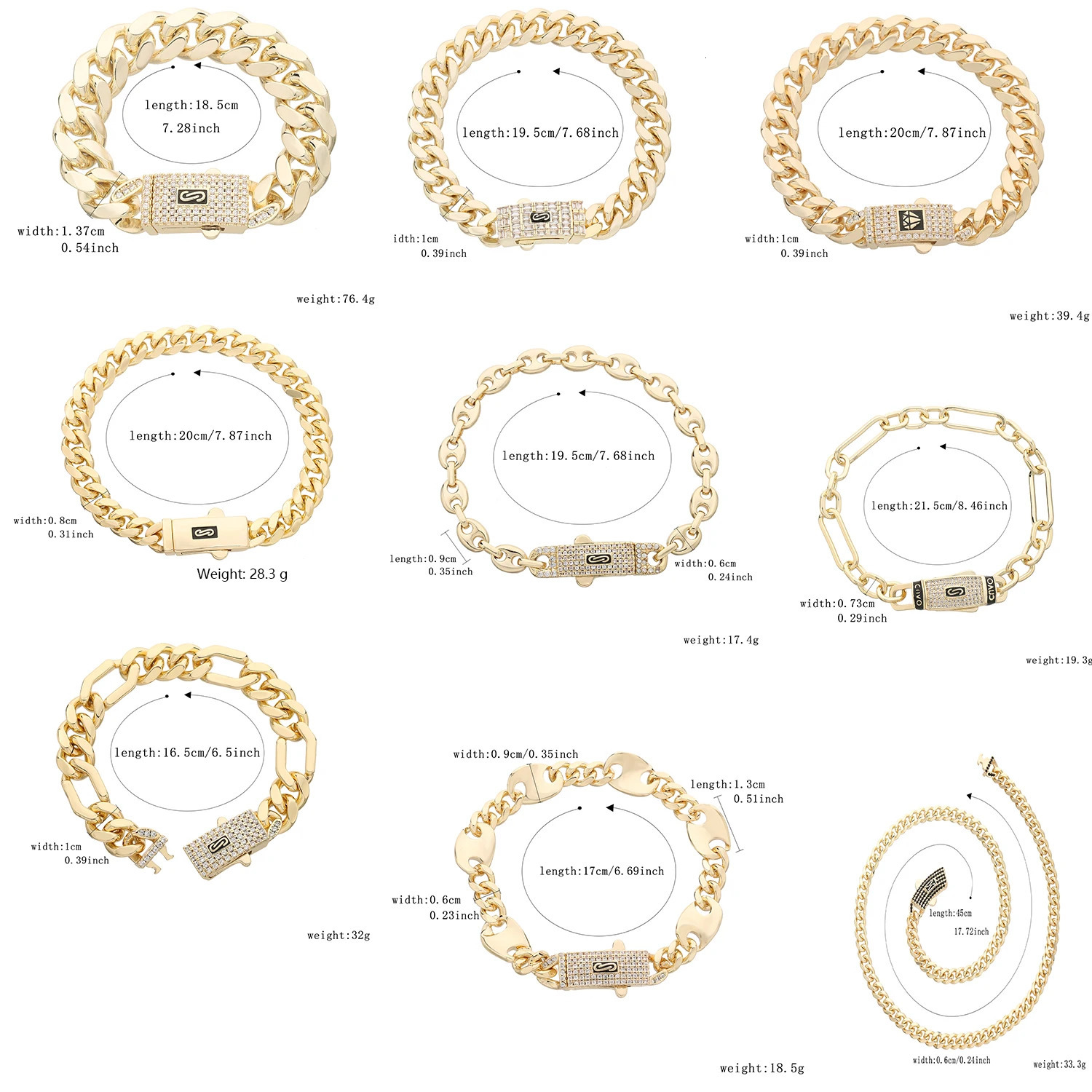 14K Monaco chain for men and women brass cubic zirconia fashionable Monaco bracelet for men and women 260402