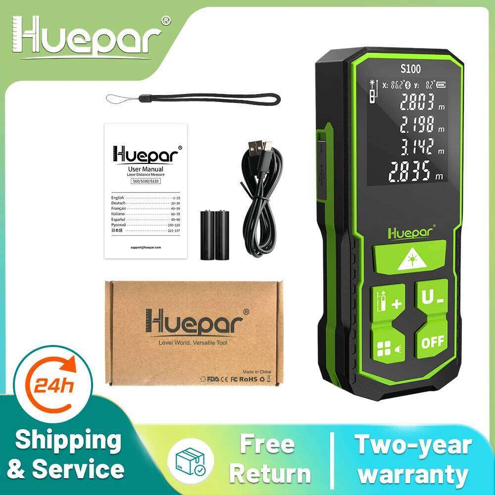 Huepar Laser Distance Meter 60M100M/120M Electronic Roulette LCD Digital Rangefinder Trena Metro Measuring Tape Ruler Tools 26H0326
