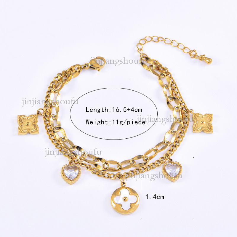 Designer Bracelet Luxury Women's Jewelry Fashion Trend Stainless Steel Color Preserved White Shell Five Leaf Flower Sticky Diamond Double Layer S