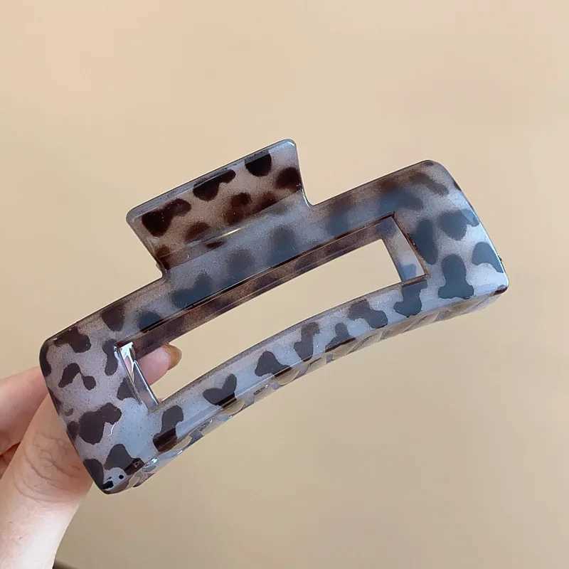 Leopard Print Large Square Hollowed Acrylic Crab Hair Clip Back Head Updo Temperament Simple Shark Clip New Vintage Accessories H260326