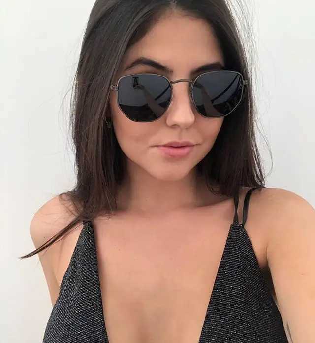 Men Sunglases Hexagon Sun glasses NEW Women Metal Frame Fishing Glasses Gold tea Eyewear lentes de sol hombre okulary UV400 D260326