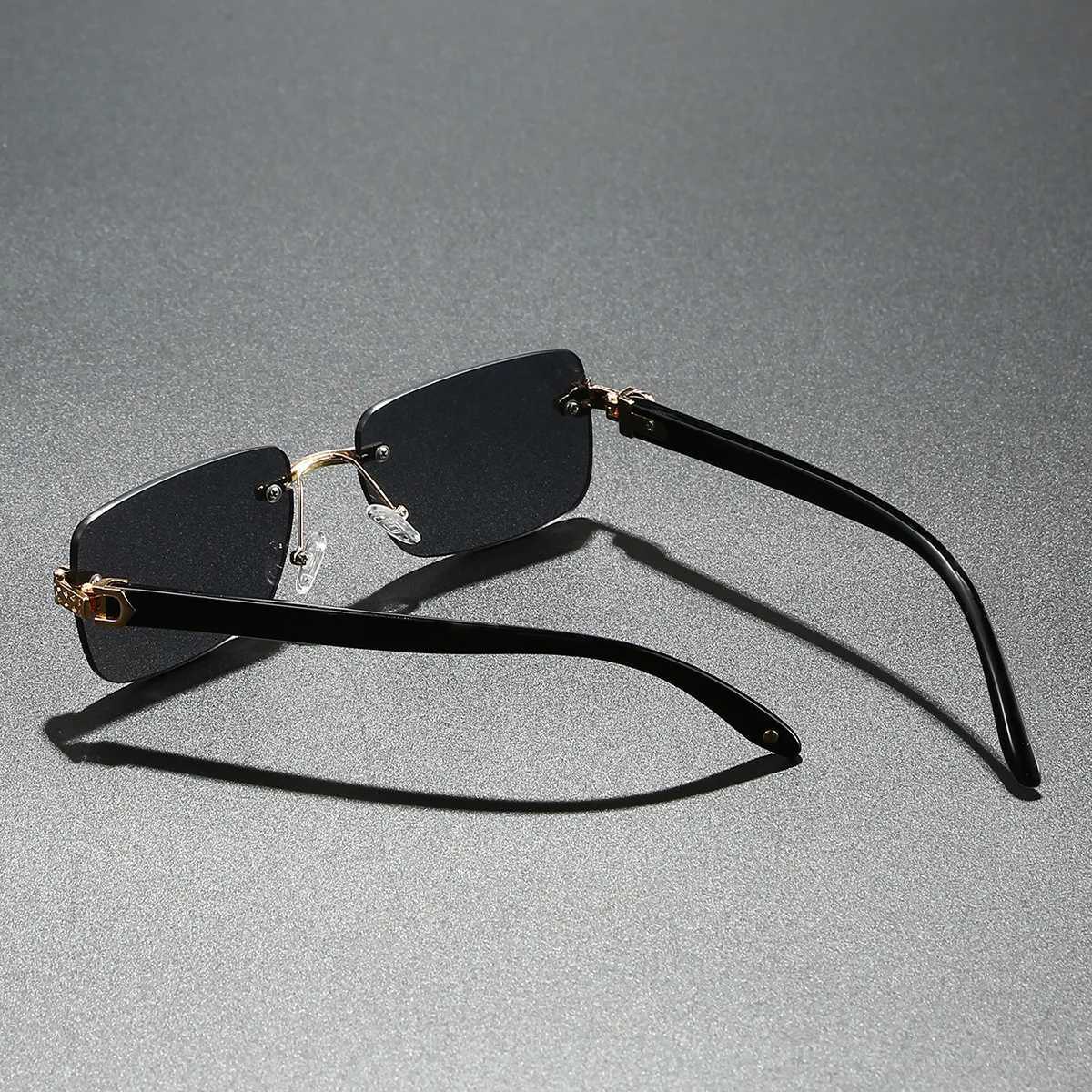 Europe Fashion Rectangular Sunglasses Men Women Unisex Luxury Rimless Frameless Cheetah Man Sun Glasses Wooden Texture D260326