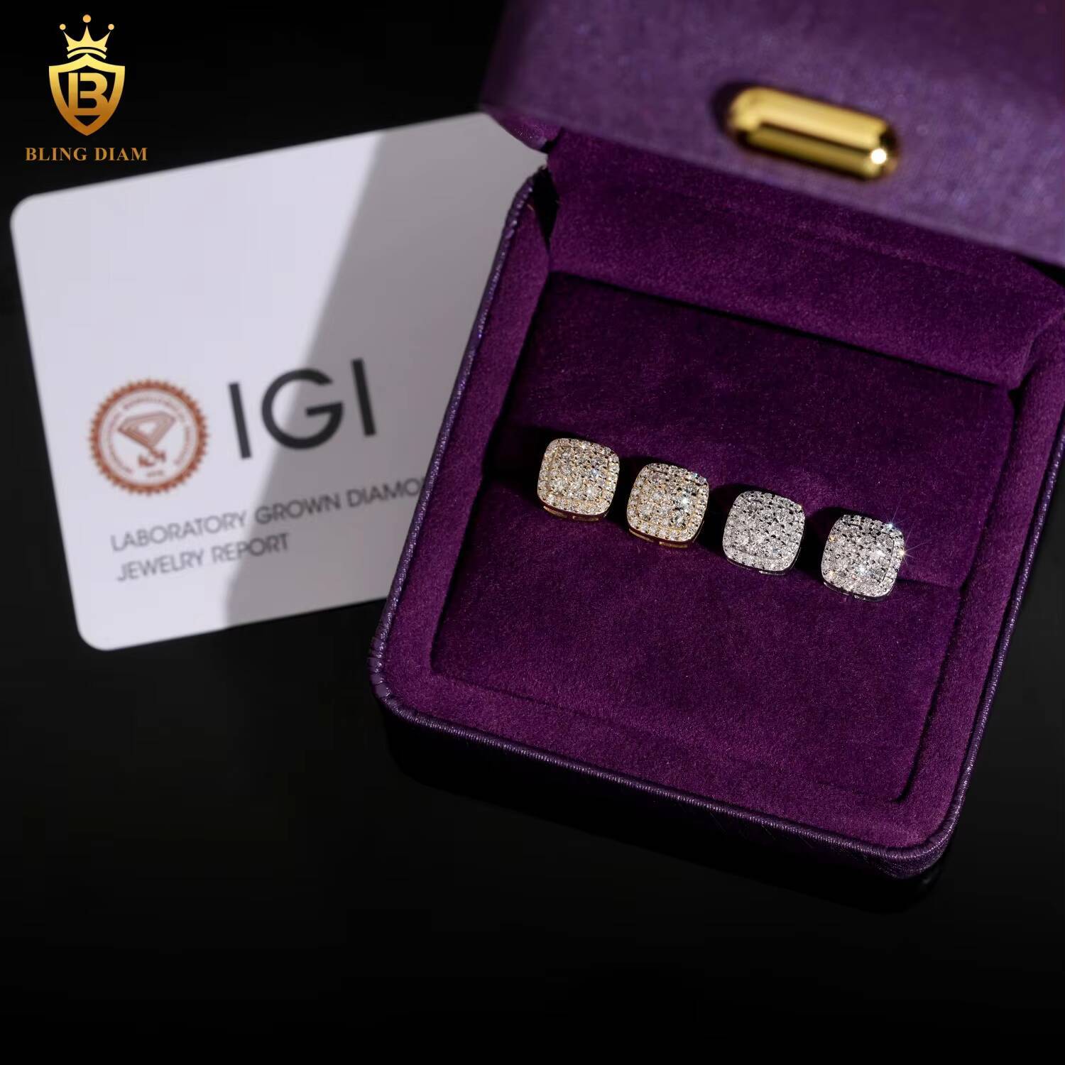 Luxury Jewelry Fine IGI LabGrownDiamondEarrings Studs Square 85mm for Women Man 925 Sterling Silver